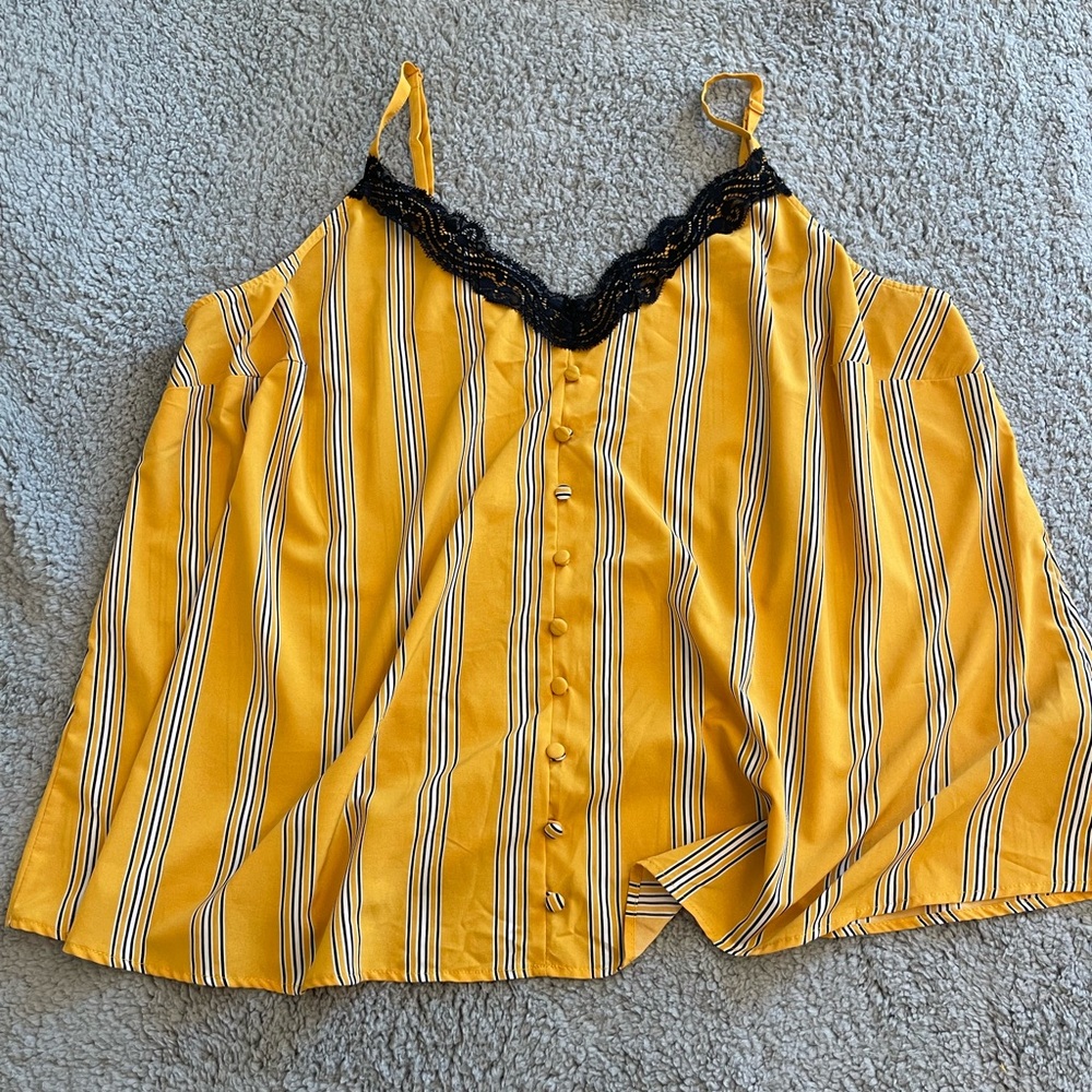 Torrid Mustard Striped Camisole with Black Lace